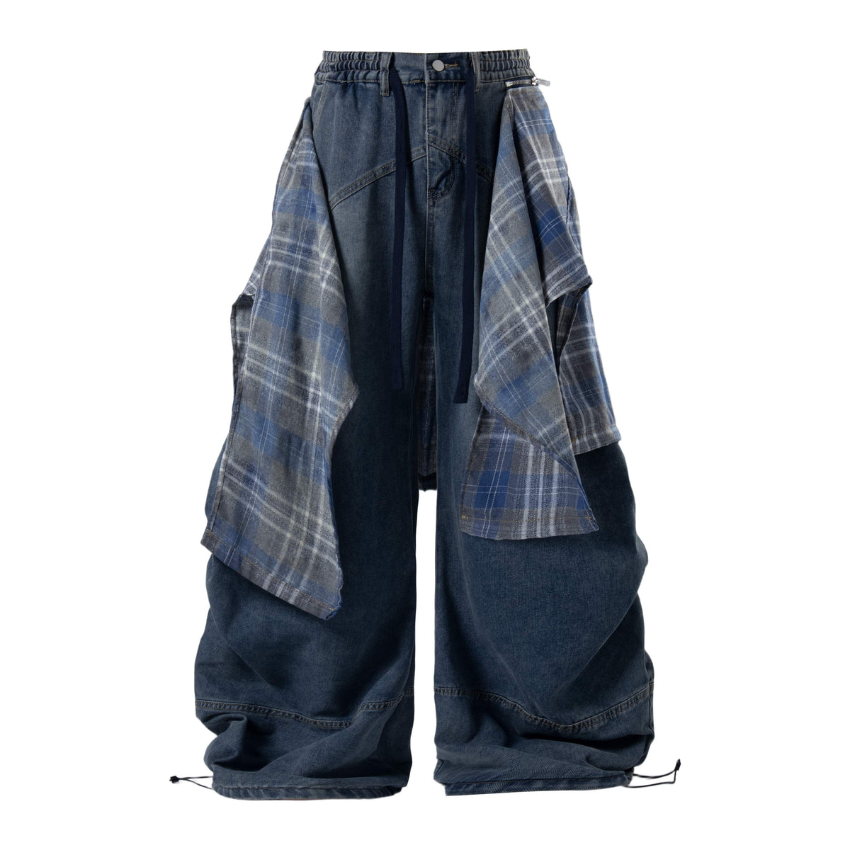 Madxmarx Layered Plaid Baggy Jeans