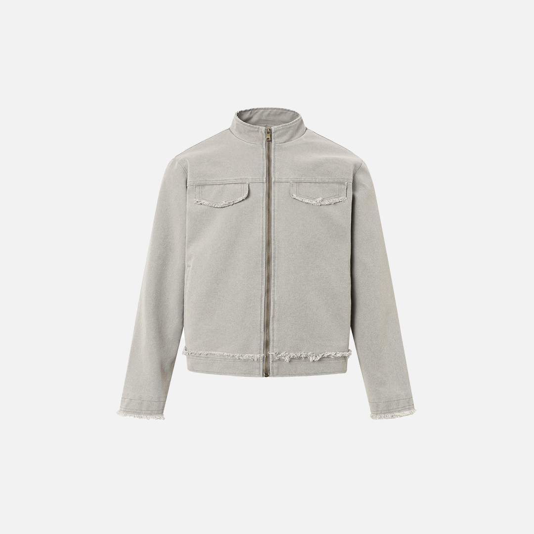 Punk Ripped Heavyweight Fringed Zip Denim Jacket