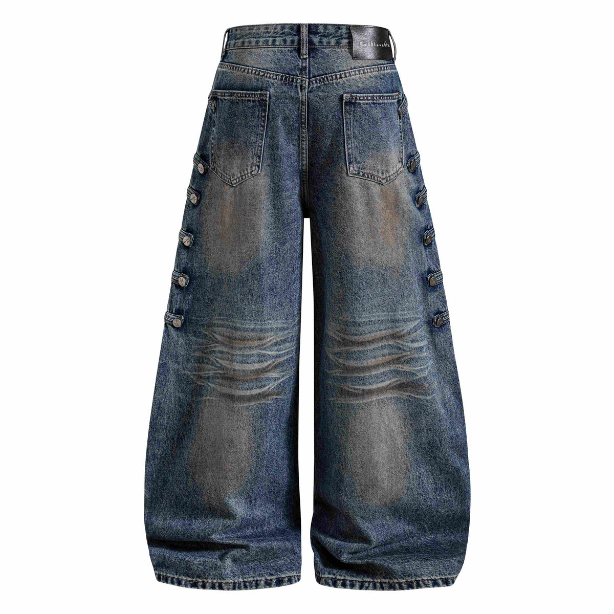 Madxmarx Washed Button-Detail Baggy Jeans