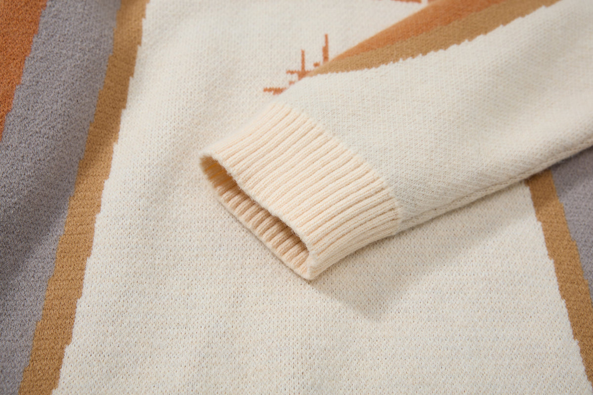 Madxmarx Retro Colorblock Zip-Collar Sweater