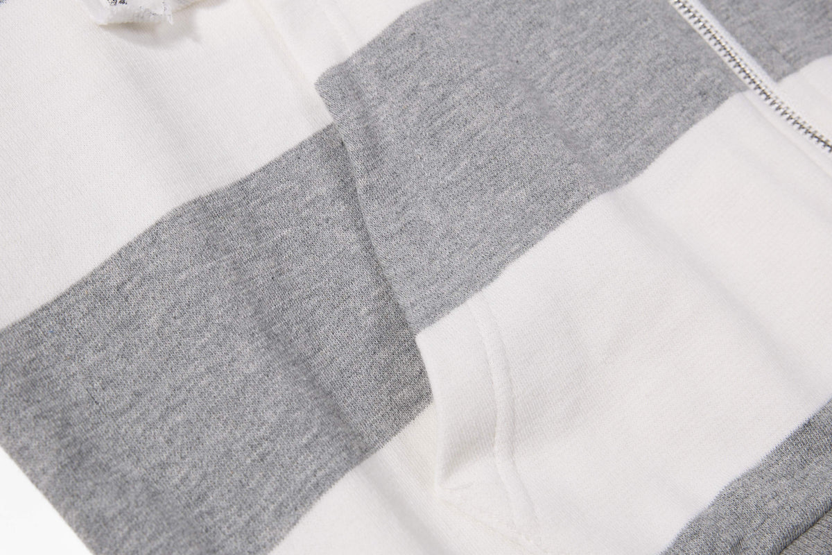 Madxmarx Striped Patchwork Graphic Zip-Up Hoodie