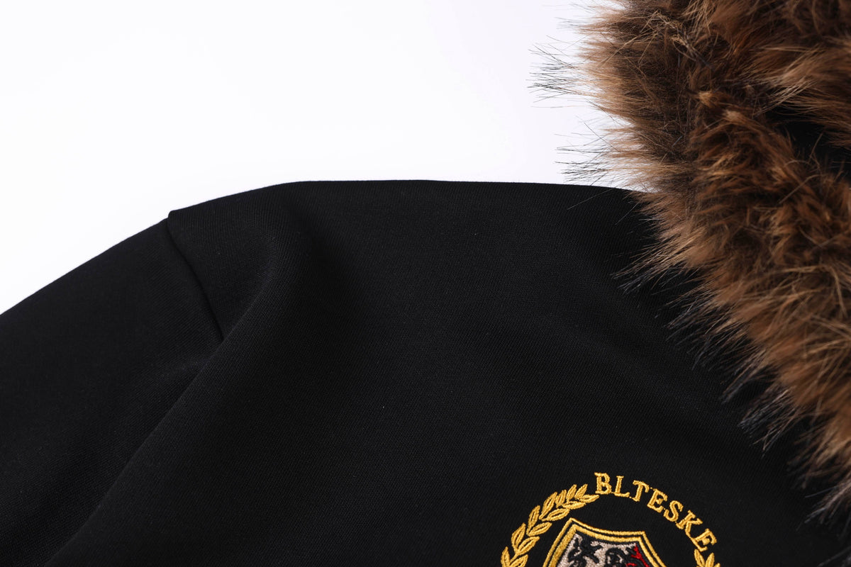 Madxmarx Faux Fur Trim Graphic Zip-Up Hoodie