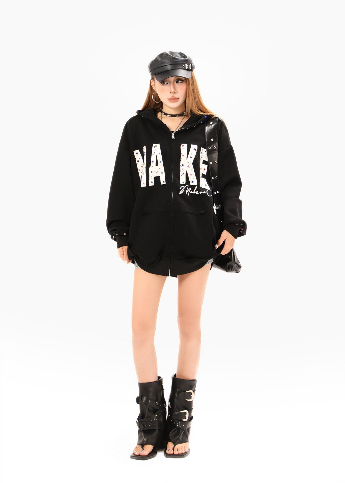 Madxmarx “MAKE” Studded Zip Hoodie