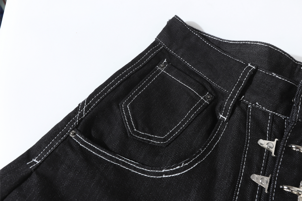Madxmarx Buckle Detail Wide-Leg Denim Pants