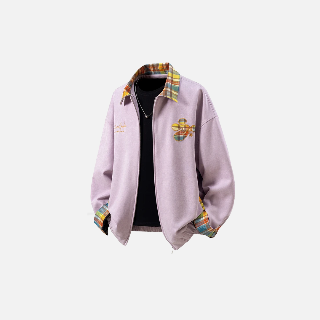 Trendy Fashionable Embroidered Suede Plaid Jacket