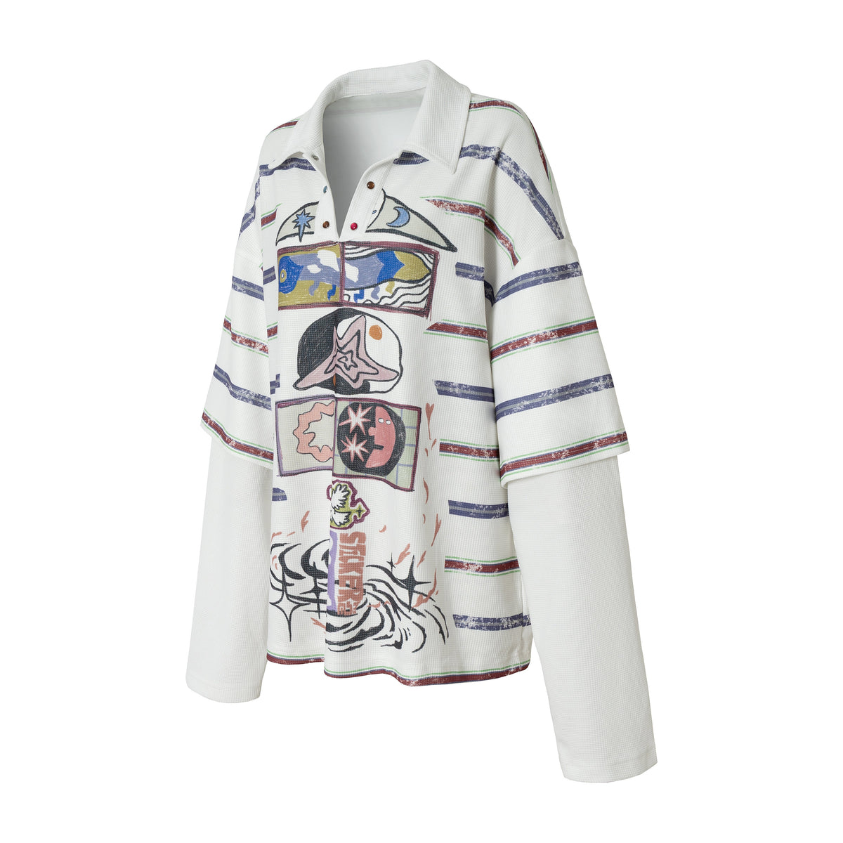 Madxmarx Abstract Stripe Long-Sleeve Polo Shirt