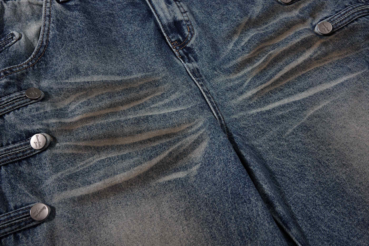 Madxmarx Washed Button-Detail Baggy Jeans