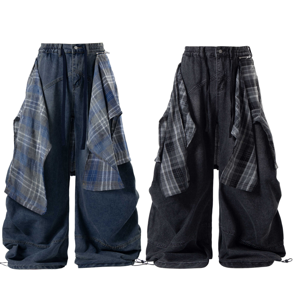 Madxmarx Layered Plaid Baggy Jeans