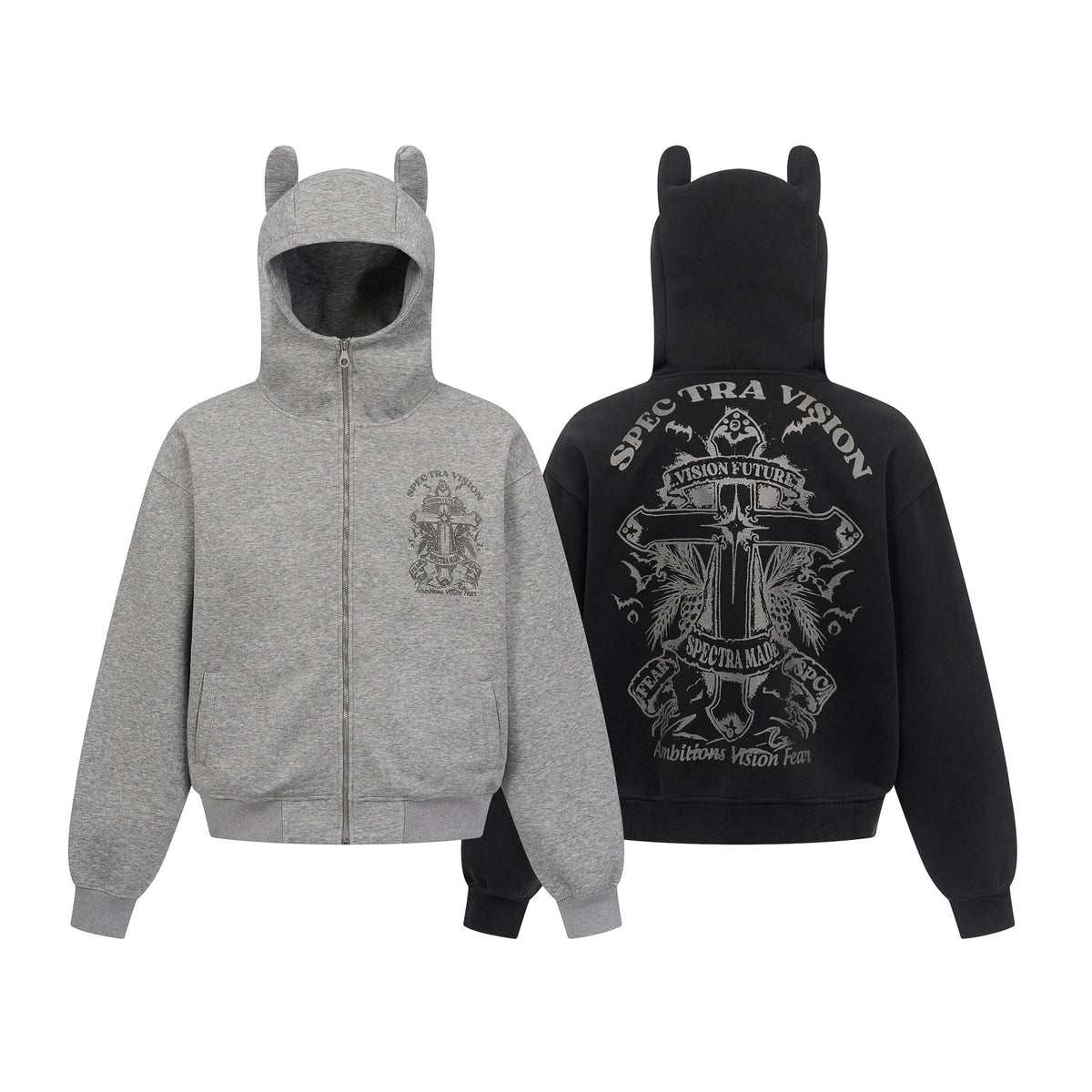 Madxmarx Devil-Horn Graphic Zip Hoodie