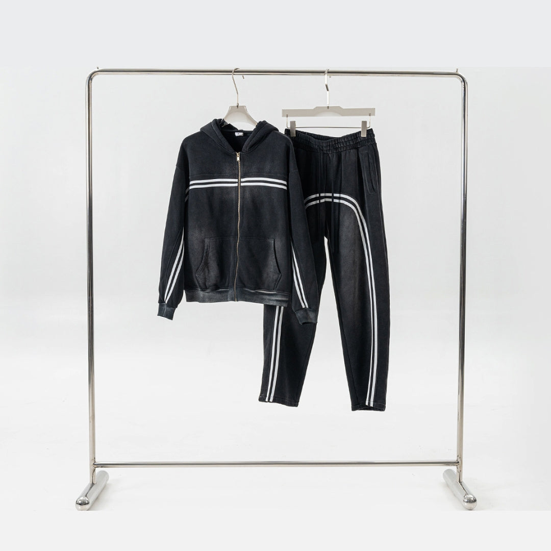 Sporty Stripe Zipper Hoodie & Sweatpants Setup