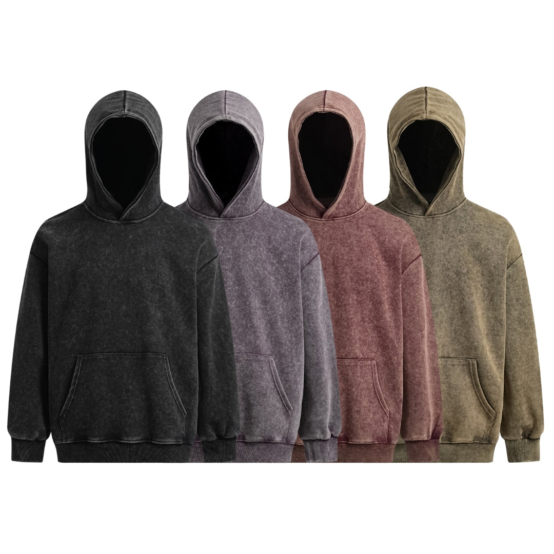Wax Dye Fleece Lining Pullover Hoodie