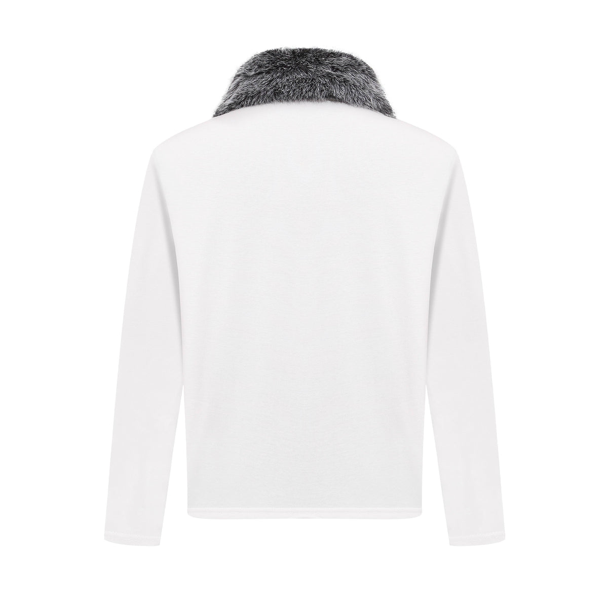 Madxmarx Faux Fur Collar Crest Graphic Long Sleeve Polo