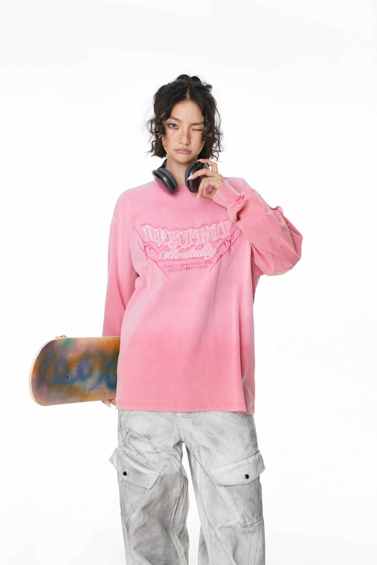 Madxmarx Gradient Washed Graphic Long Sleeve Tee