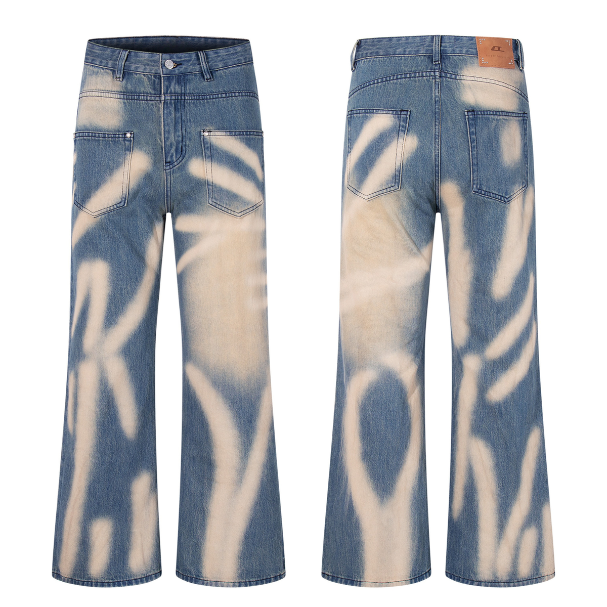 Madxmarx Spray-Fade Graffiti-Jeans mit weitem Bein