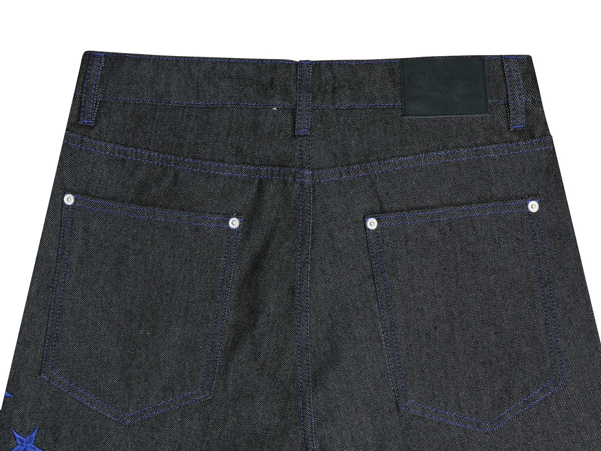 Madxmarx Blue Script Star Wide-Leg Jeans
