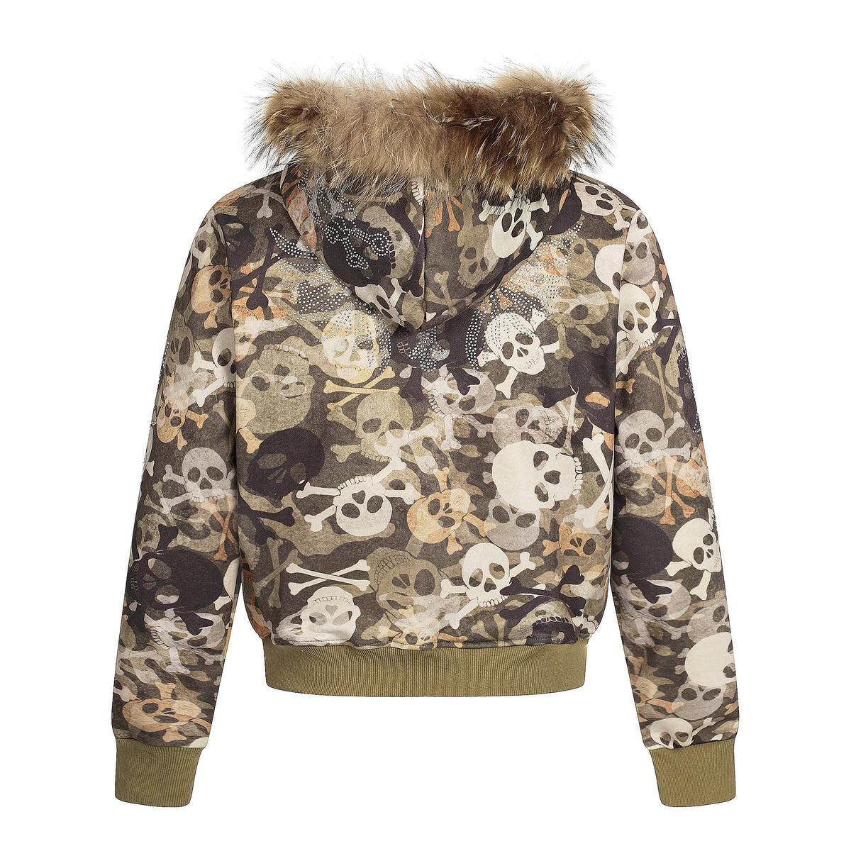Madxmarx Kapuzenjacke mit Totenkopf-Camouflage und Fellbesatz