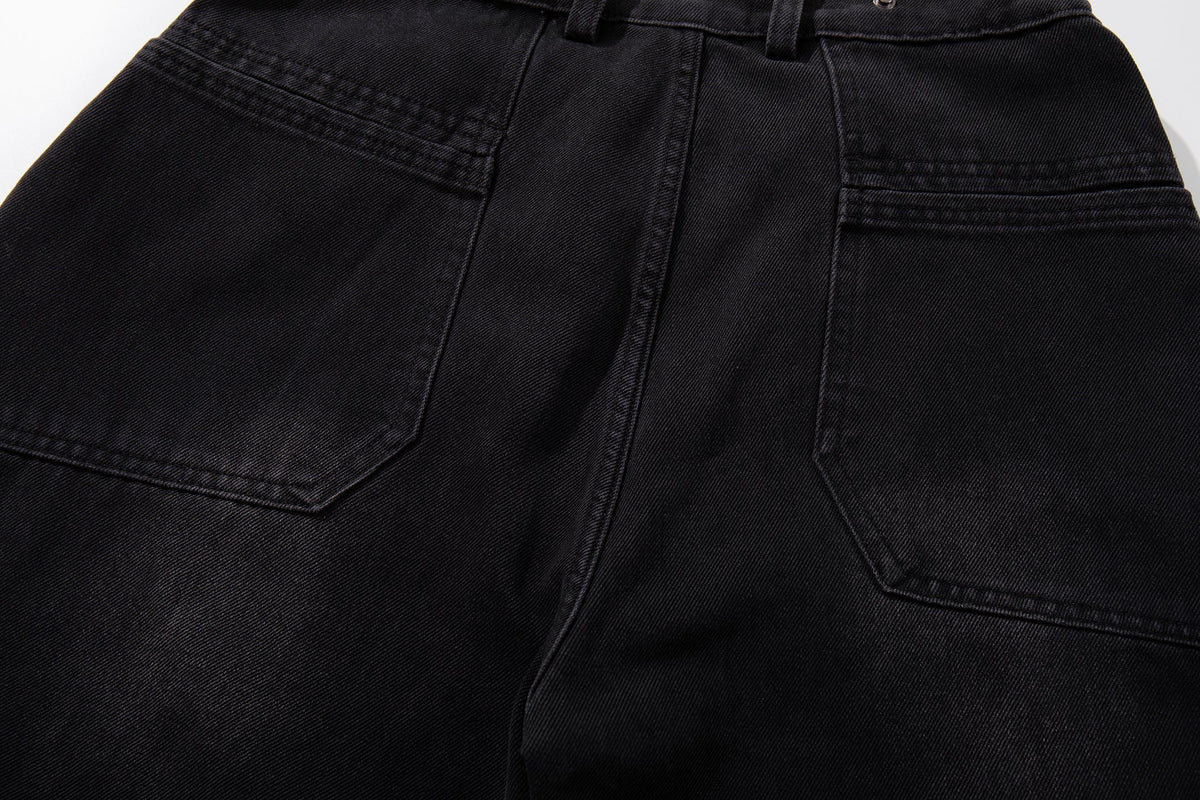 Madxmarx Strap-Detail Washed Wide-Leg Jeans