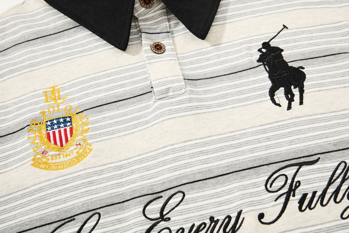 Madxmarx Striped Embroidered Rugby Polo Long Sleeve