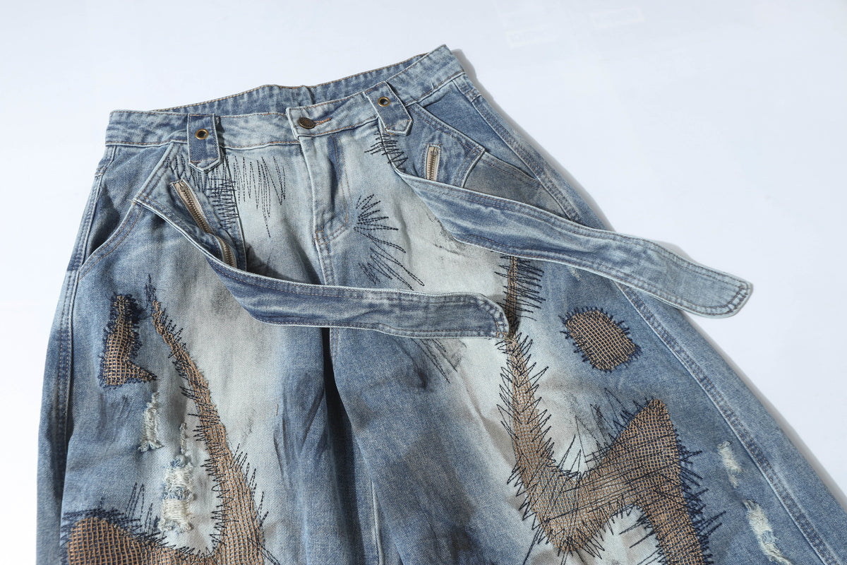 Pantalon en jean patchwork effet vieilli Madxmarx
