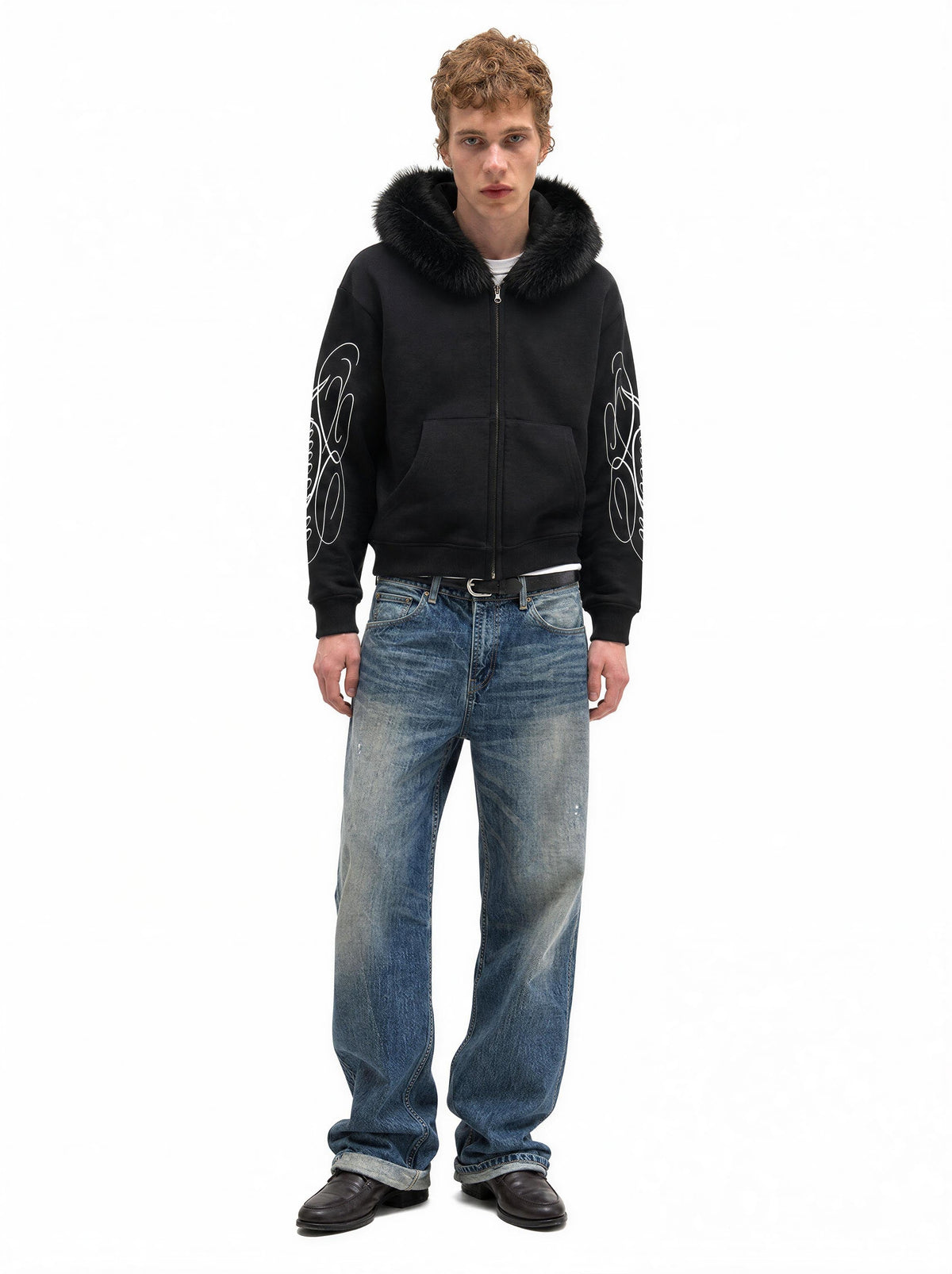 Madxmarx Faux Fur Hood Graphic Zip-Up Hoodie