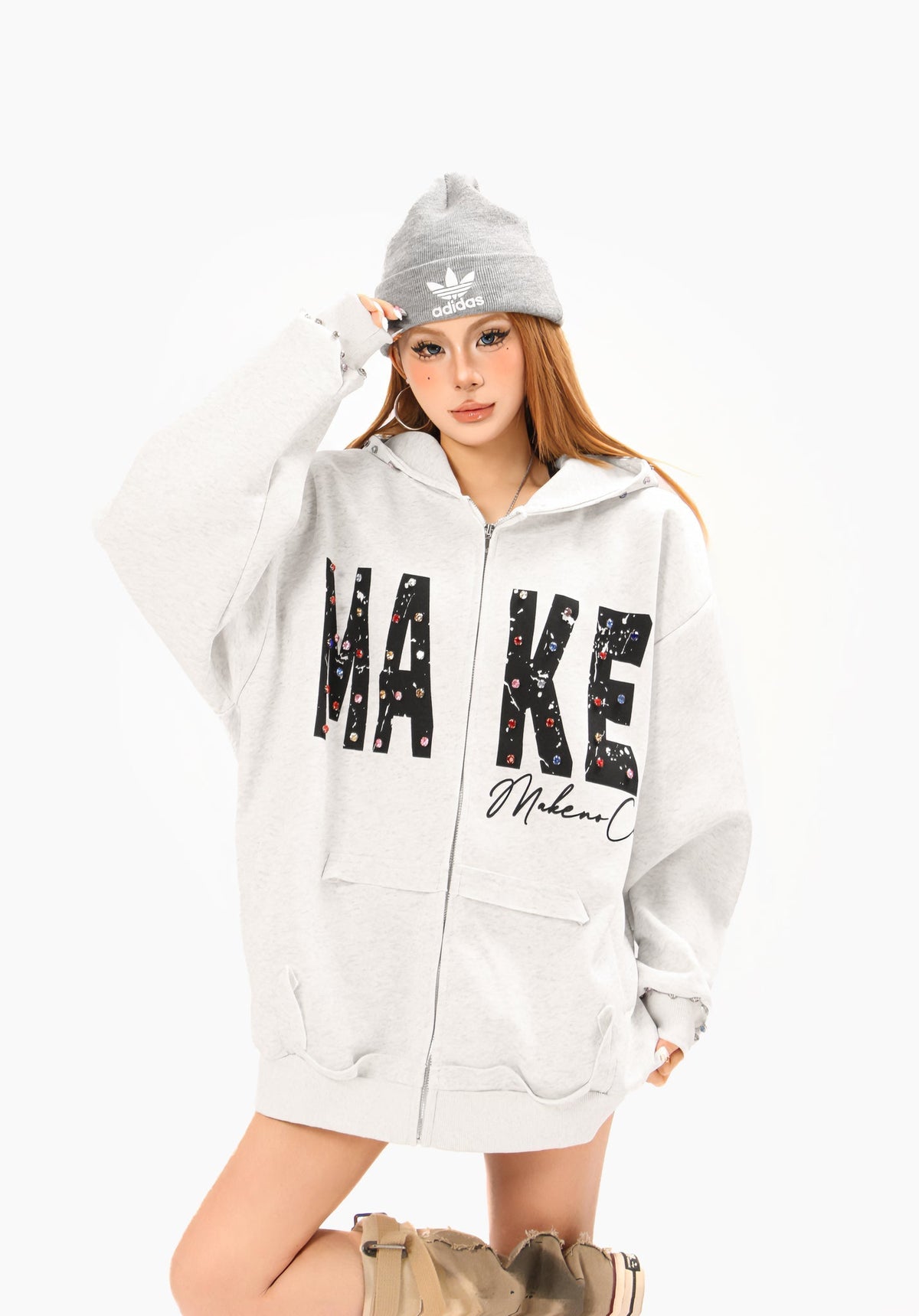 Madxmarx “MAKE” Studded Zip Hoodie
