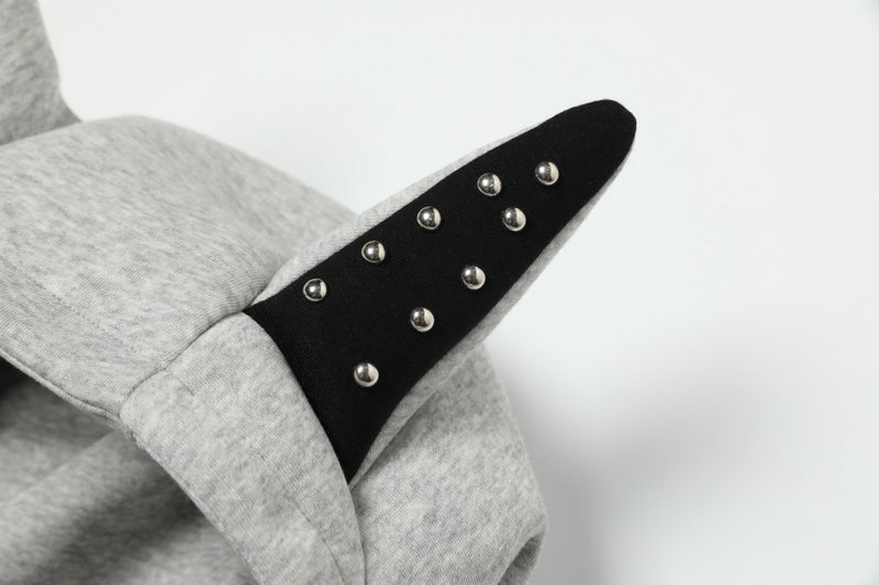 Madxmarx Devil Horn Studded High-Neck Zip Hoodie