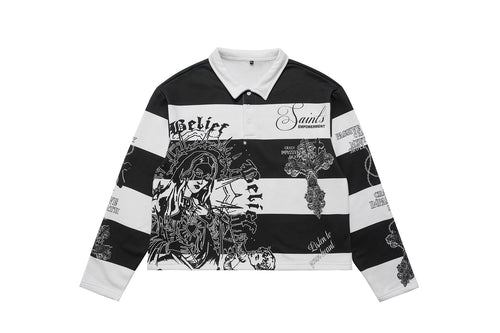Madxmarx Graphic Stripe Rugby Polo - M / White