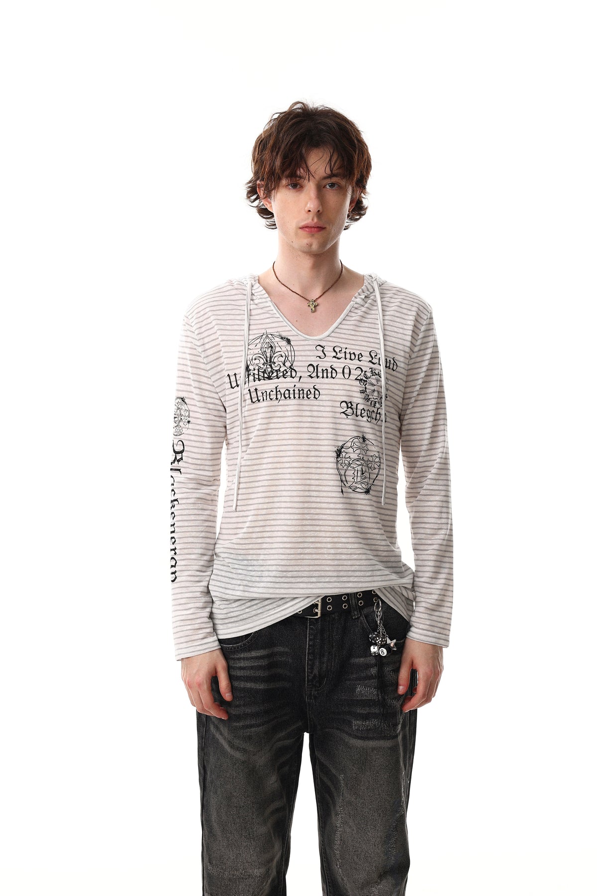 Madxmarx Striped Graphic Hooded Long Sleeve Tee