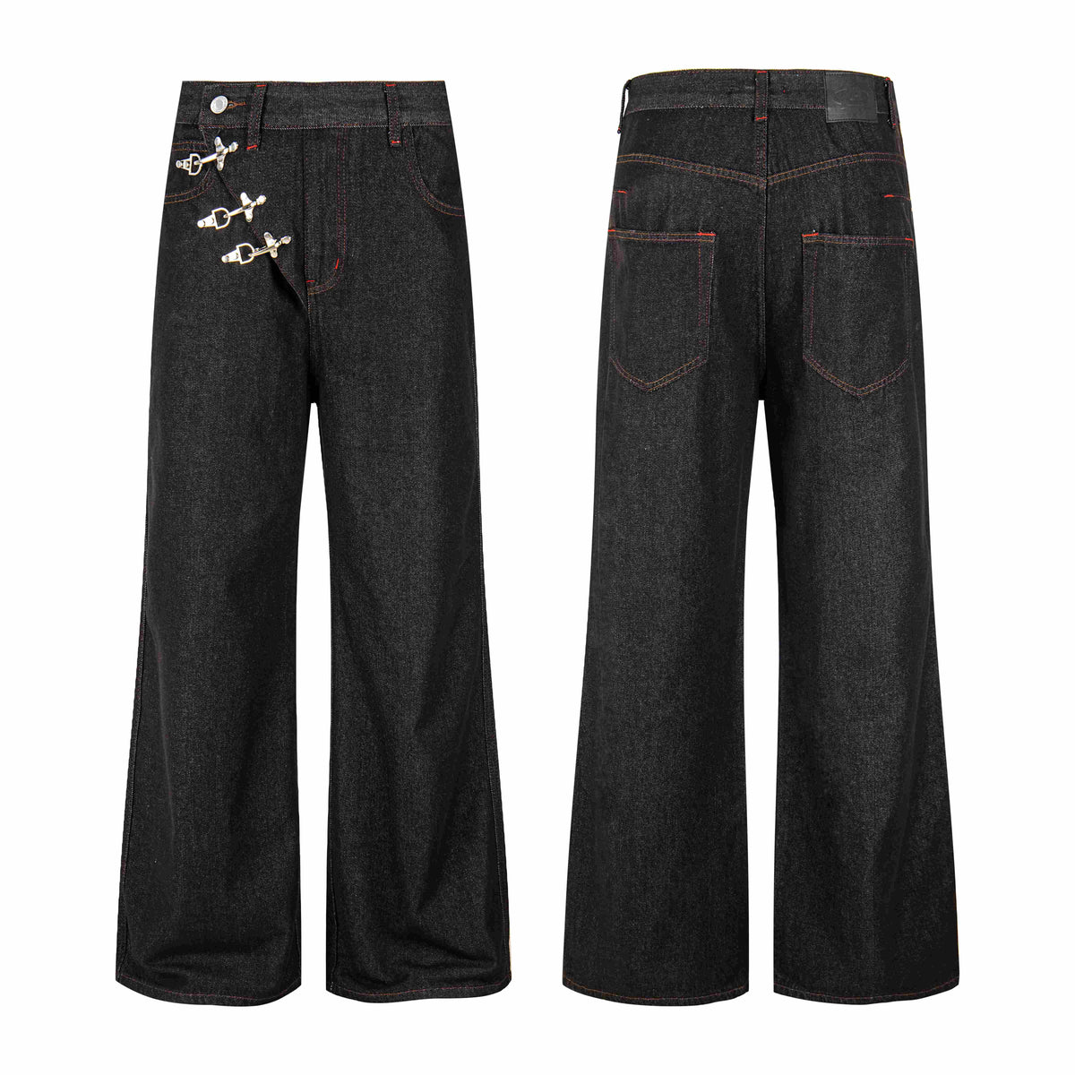 Pantalones de mezclilla de pierna ancha con cierre de gancho Madxmarx