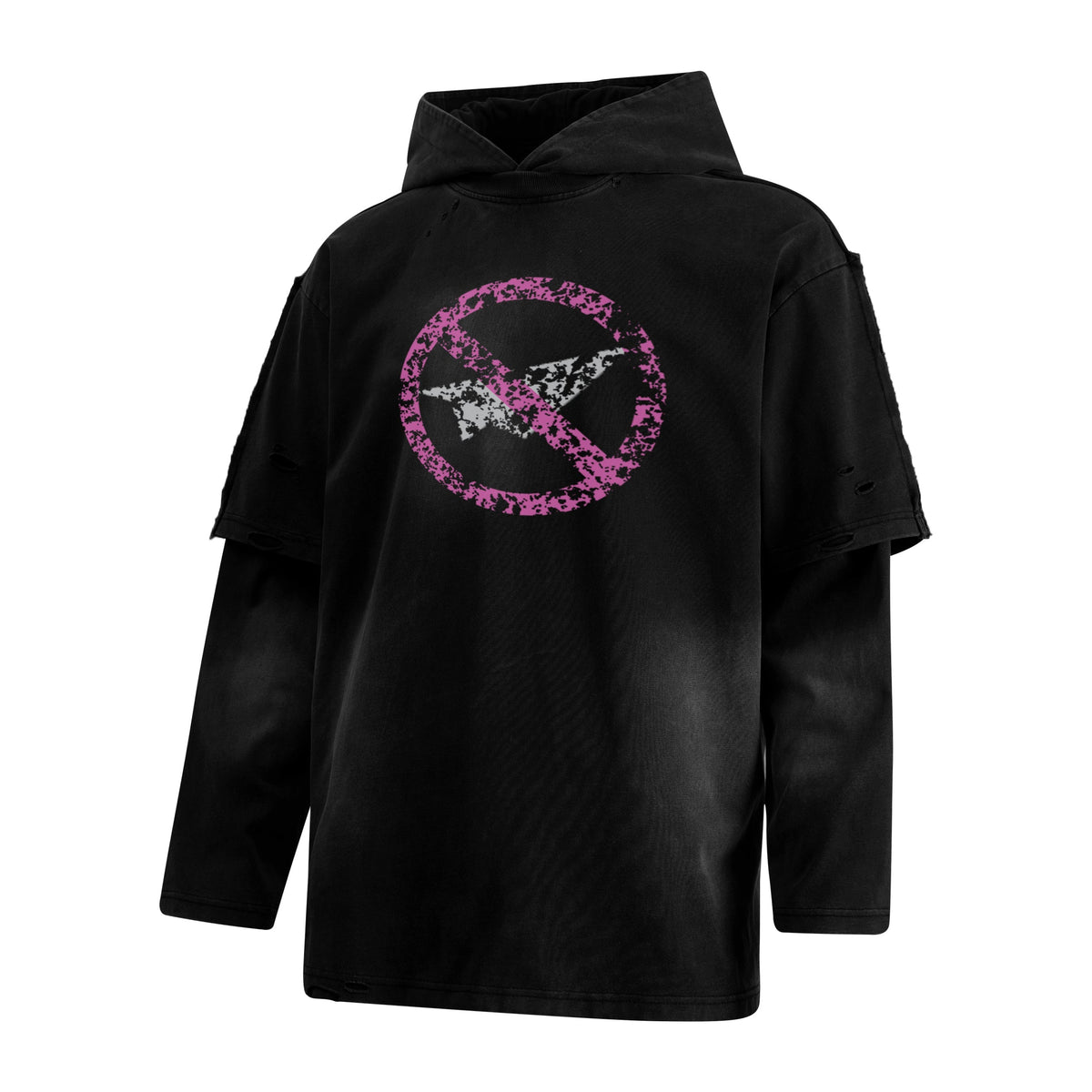 Madxmarx Destroyed Layered Graphic Hoodie Tee