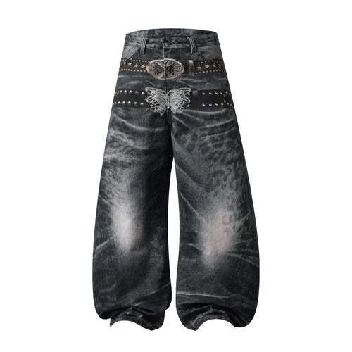 Madxmarx Washed Studded Wide-Leg Jeans - S / Black