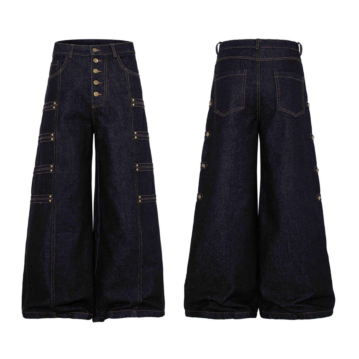 Madxmarx Military Button Panel Wide-Leg Jeans