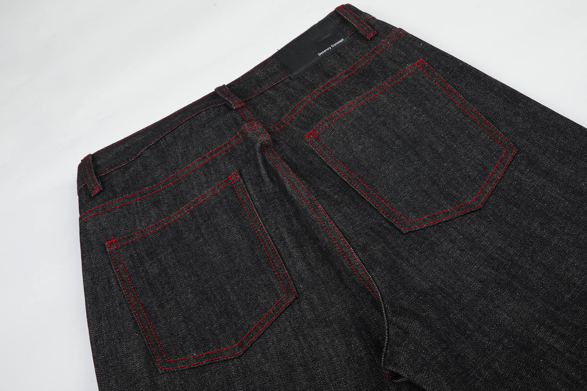 Madxmarx Contrast Stitch Graphic Wide-Leg Jeans