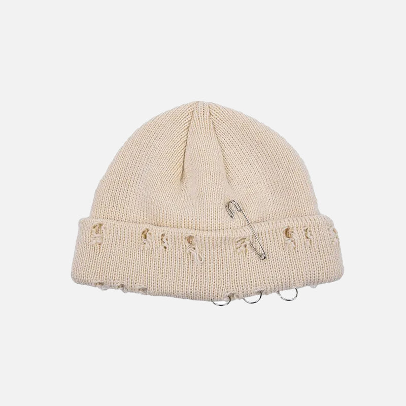 Y2K Knitted Ripped Pierced Beanie