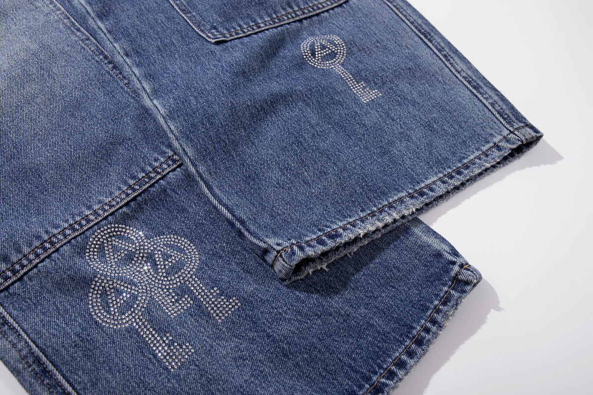 Madxmarx Rhinestone Utility Wide-Leg Jeans