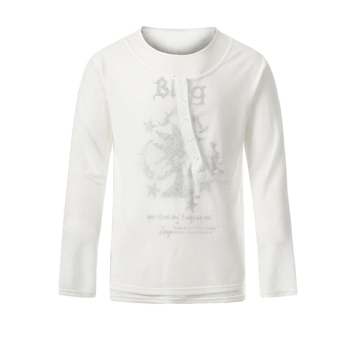Madxmarx Graphic Long Sleeve Henley Tee - S / White