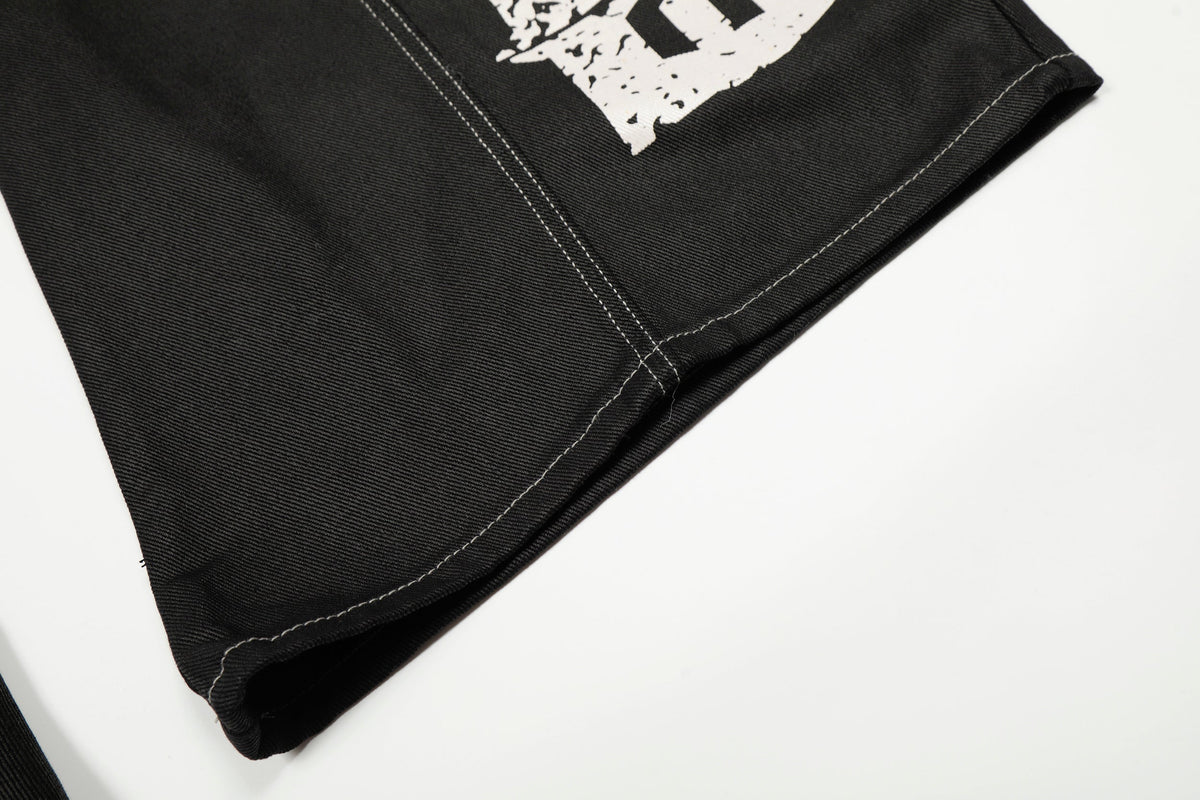Pantalon en jean large à surpiqûres contrastantes imprimé Madxmarx