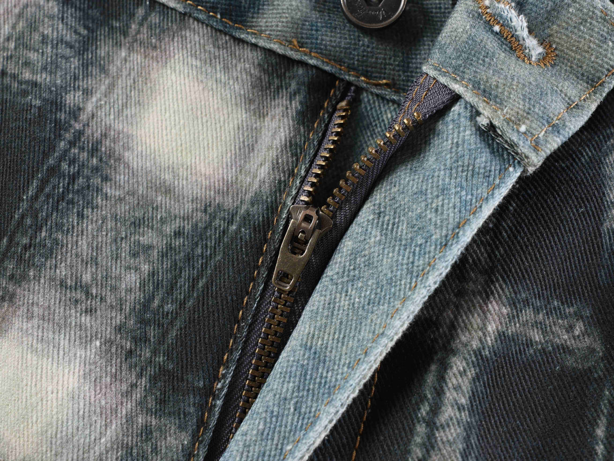 Jeans tipo globo de parches de franela en capas de Madxmarx