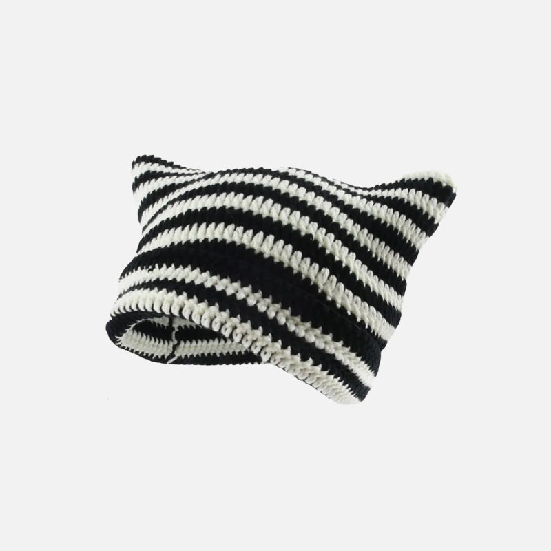 Cute Cat Ears Striped Beanie