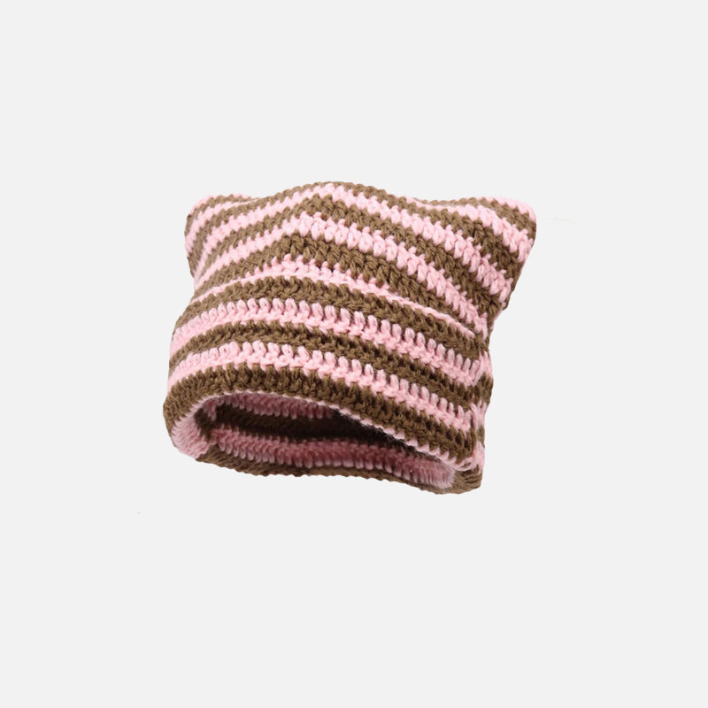 Cute Cat Ears Striped Beanie