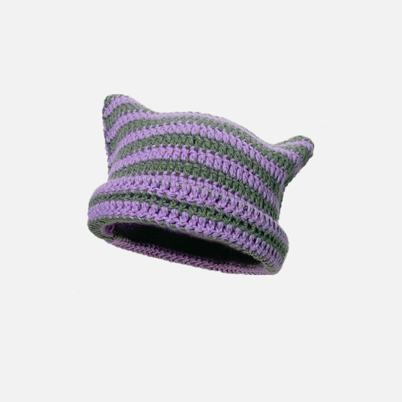 Cute Cat Ears Striped Beanie