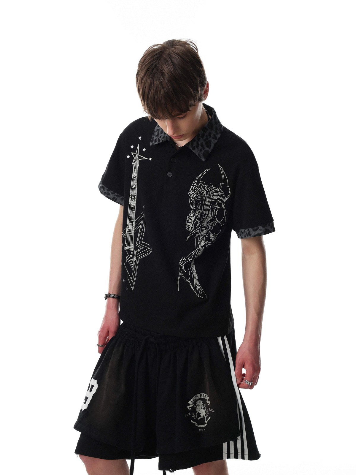 Madxmarx “Leopard Collar Graphic Polo Tee”