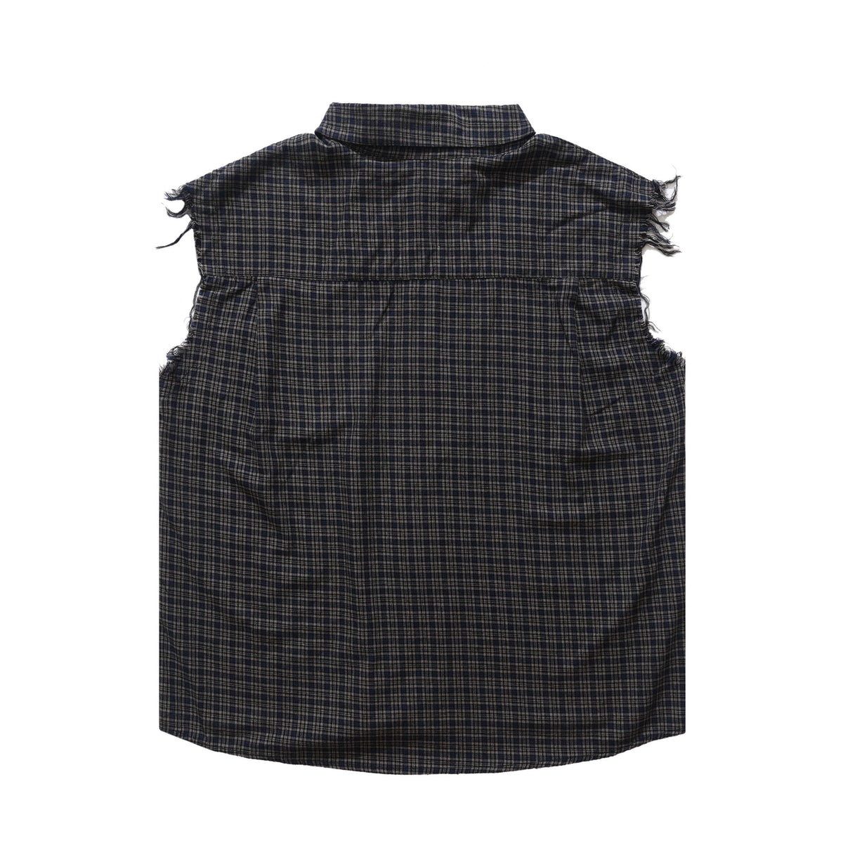 Madxmarx Raw-Edge Plaid Sleeveless Cotton Shirt