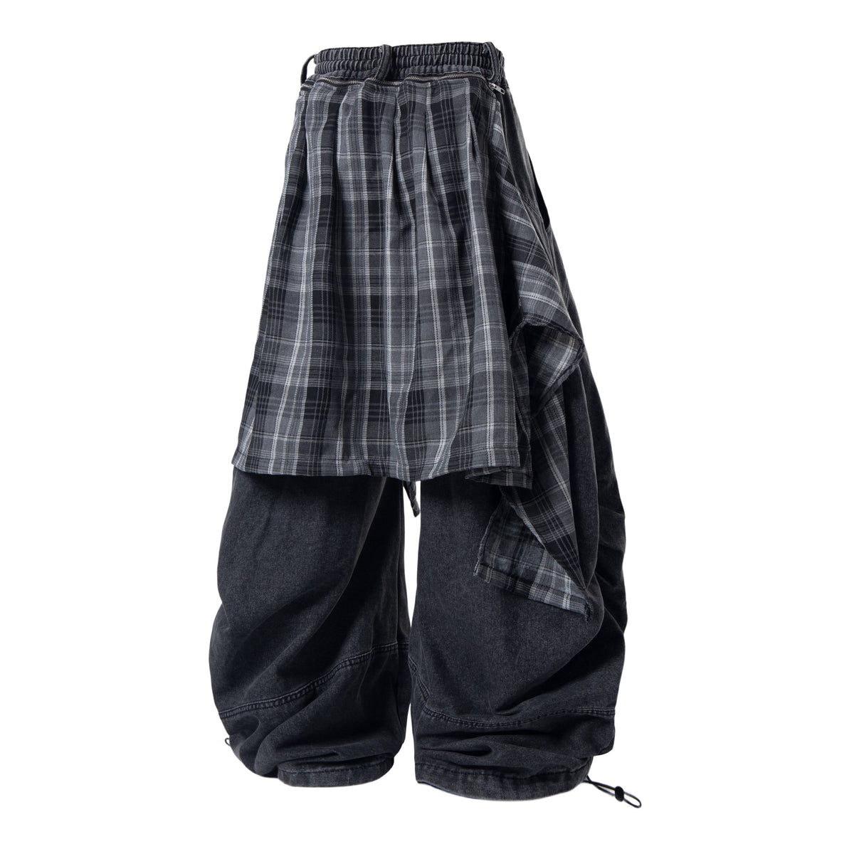 Madxmarx Layered Plaid Baggy Jeans