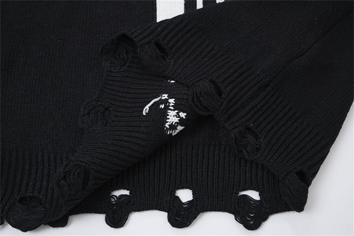 Madxmarx Distressed Cross Knit Sweater