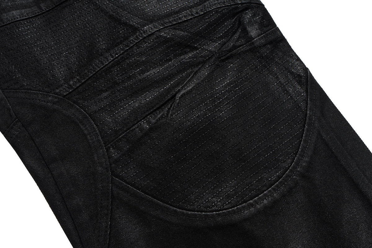 Pantalon en jean et cuir à surpiqûres incurvées Madxmarx