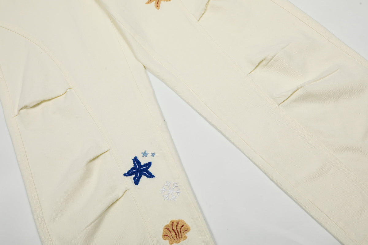 Madxmarx Sea Shell Embroidered Cargo Pants