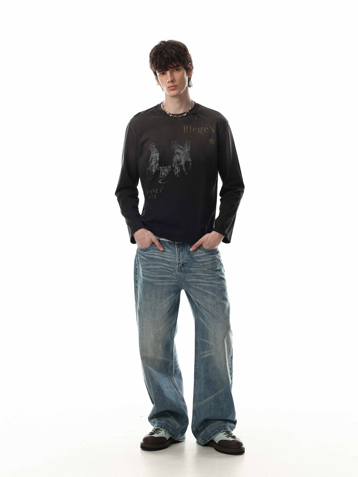 Madxmarx Vintage Distressed Graphic Long Sleeve T-Shirt