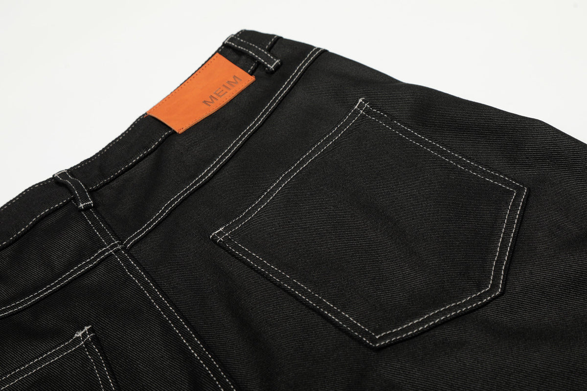 Pantalon en jean large à surpiqûres contrastantes imprimé Madxmarx