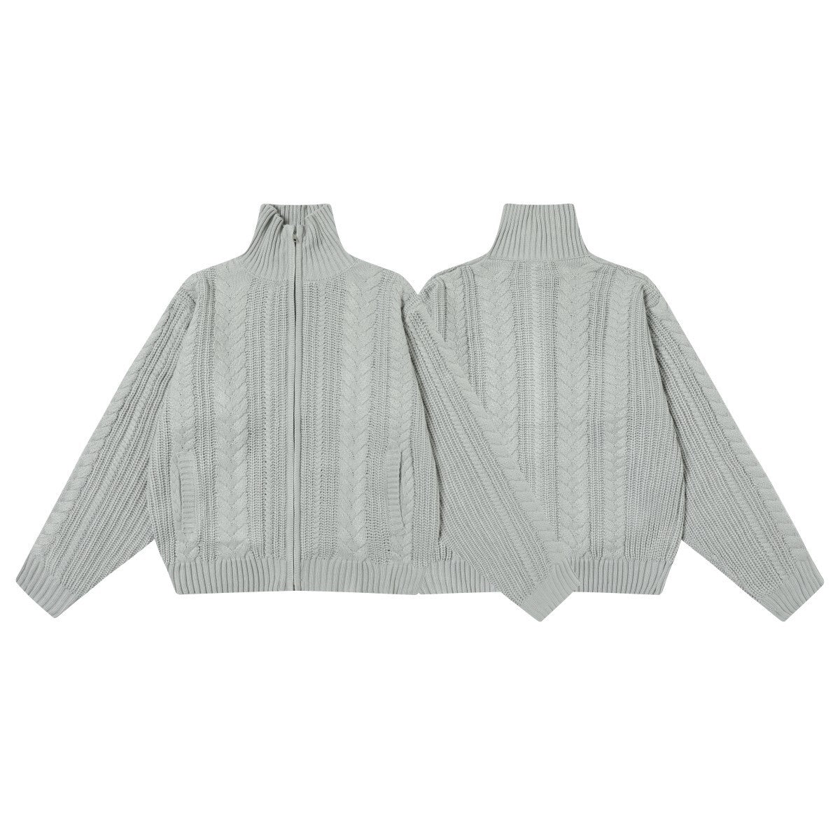 Madxmarx High Neck Cable Knit Zip Sweater
